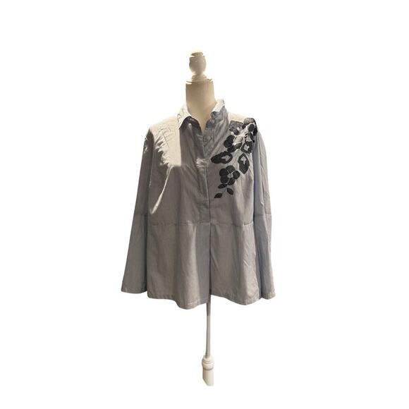 Lane Bryant Tops - Lane Bryant Plus Size 18 Blue & White Striped Floral Embroidered Blouse